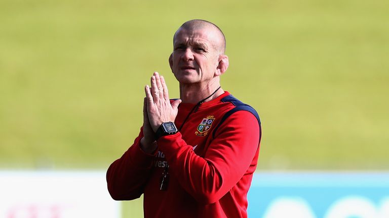AUCKLAND, NEW ZEALAND - JUNE 05:  Graham Rowntree, the Lions scrum coach looks on during the British & Irish Lions training session held at the QBE Stadium