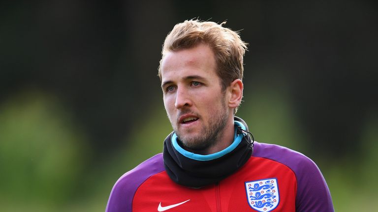 BURTON-UPON-TRENT, ENGLAND - JUNE 06:  Harry Kane looks on during a training session as part of England media access at St George's Park on June 6, 2017 in