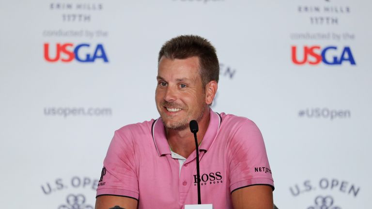 Henrik Stenson of Sweden speaks to the media prior to the 2017 U.S. Open at Erin Hills