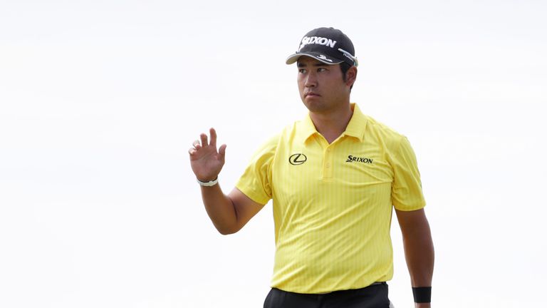 Hideki Matsuyama of Japan reacts after making a birdie on the sixth green during the second round of the 2017 U.S. Open at Erin Hills