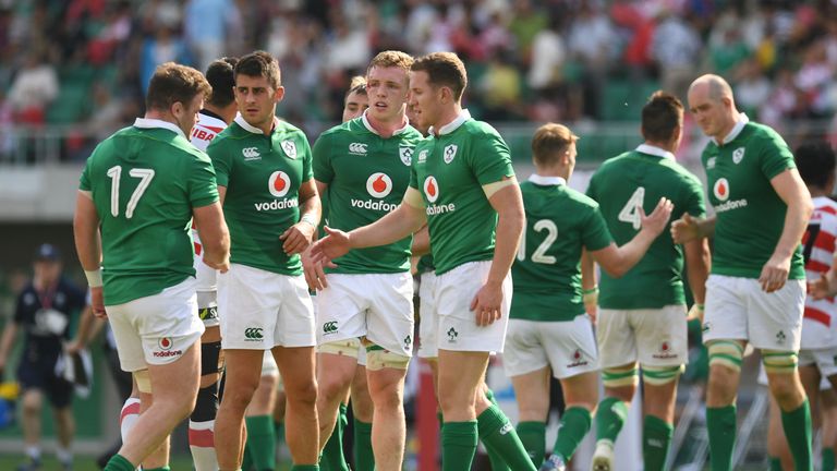 FUKUROI, JAPAN - JUNE 17:  Players of Ireland greets after the match during the international rugby friendly match between Japan and Ireland 