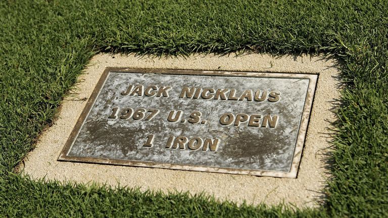 A plaque sits in the 18th fairway to remember Nicklaus' memorable moment