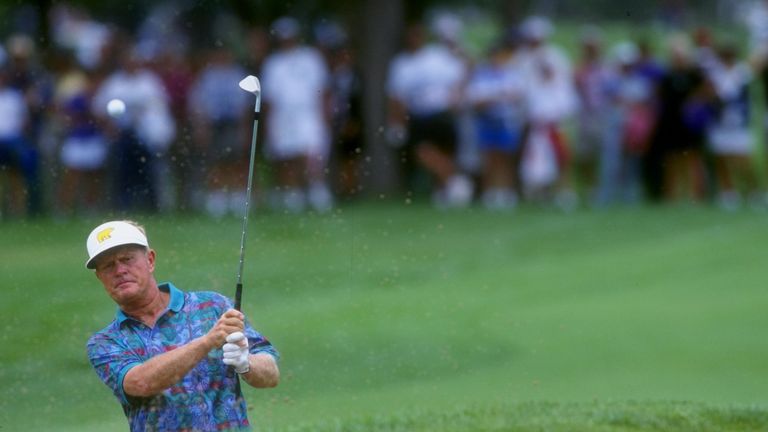 Jun 1993:  Jack Nicklaus hits a shot out of the bunker during the 1993 U.S. Senior Open at the Cherry Hills Country Club in Denver, Colorado. Mandatory Cre