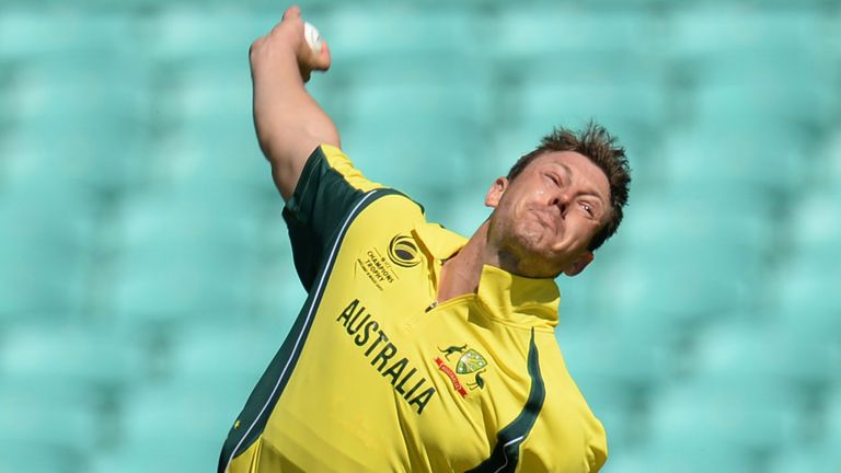 James Pattinson in action during Australia's warm-up game against Sri Lanka