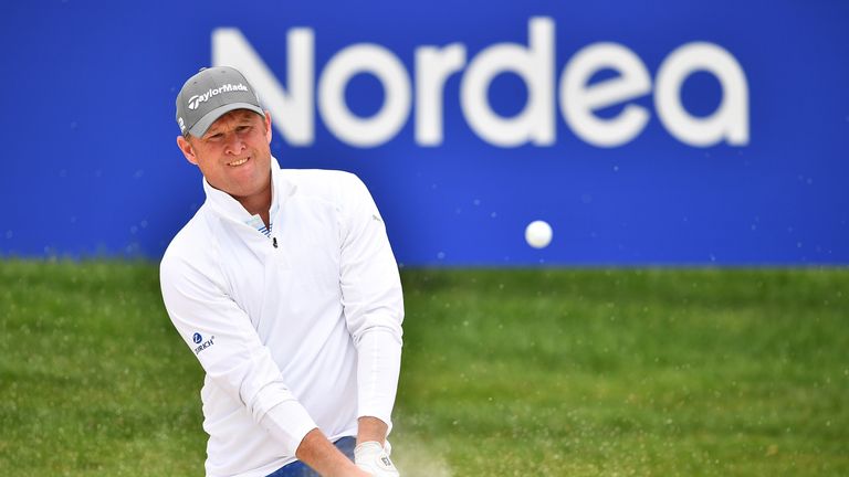 Jamie Donaldson of Wales plays from the sand during the second round of The Nordea Masters at Barseback Golf & Country Club