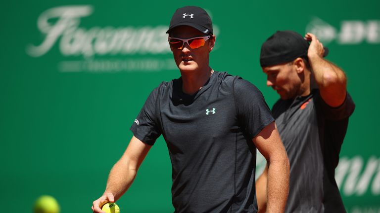 MONTE-CARLO, MONACO - APRIL 20:  Jamie Murray of Great Britain and Bruno Soares of Brazil against Tommy Haas of Germany and Treat Huey of the Philippines i
