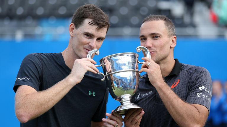 Great Britain's Jamie Murray (left) and Brazil's Bruno Soares won Queen's doubles final on Sunday