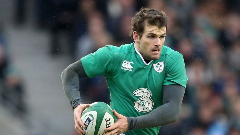 Jared Payne of Ireland runs with the ball during the RBS Six Nations match between Ireland and Wales at the Aviva Stadium 