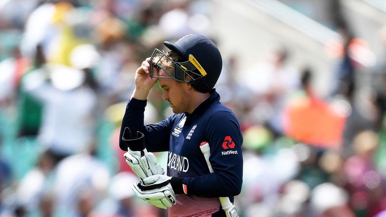 Jason Roy leaves the field after being dismissed by Mashrafe Mortaza during the ICC Champions Trophy