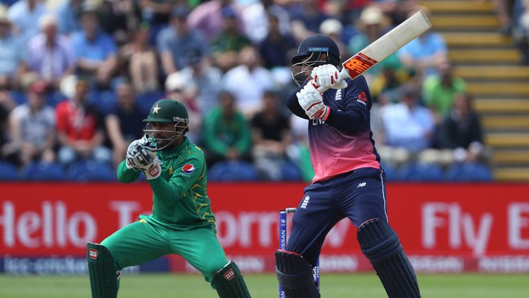 Joe Root of England edges a delivery to wicketkeeper Sarfraz Ahmed of Pakistan off the bowling of Shadab Khan  