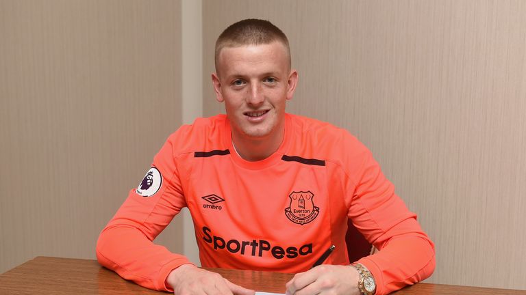 Jordan Pickford poses as he signs for Everton at the Binkowski Hotel on June 14, 2017 in Kielce, Poland