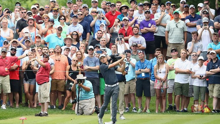 CROMWELL, CT - JUNE 25:  Jordan Spieth of the United States plays his shot from the eighth tee during the final round of the Travelers Championship