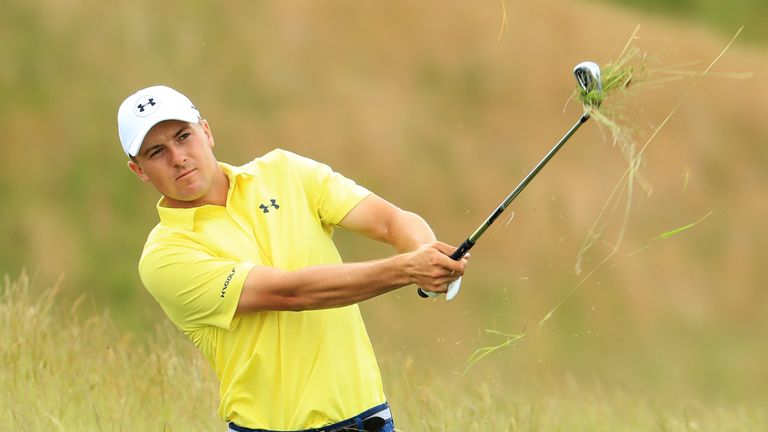 Jordan Spieth of the United States plays his second shot on the third hole during the third round of the 2017 U.S. Open at Erin Hills