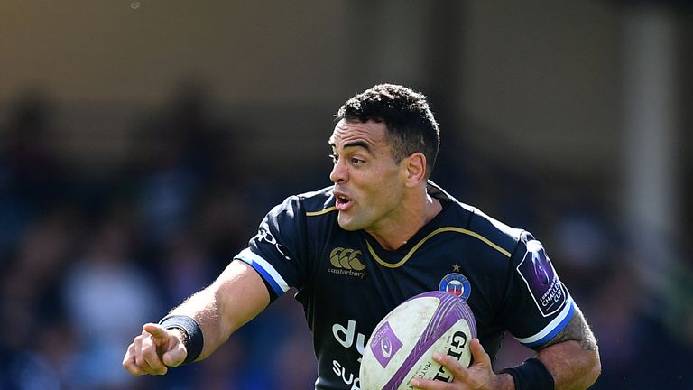 BATH, ENGLAND - APRIL 0 20171:  Kahn Fotualii of Bath makes a break during the Challenge Cup Quarter Final match between Bath Rugby and Brive