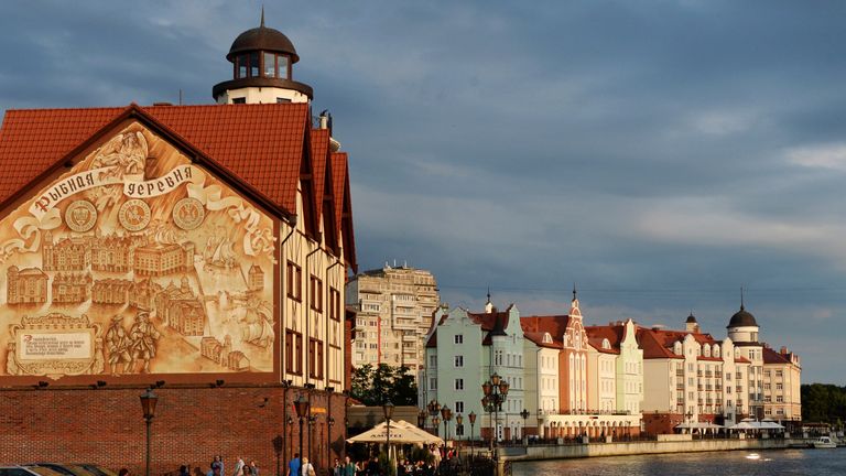 Kaliningrad's river features a promenade with bars and restaurants 