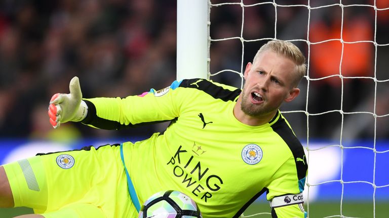 Kasper Schmeichel during the Premier League match between Arsenal and Leicester City at Emirates Stadium on April 26, 2017