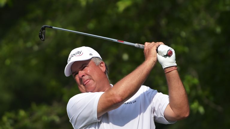 PEABODY, MA - JUNE 30:  Kenny Perry hits his tee shot on the 11th hole during the second round of the 2017 U.S. Senior Open Championship at Salem Country C