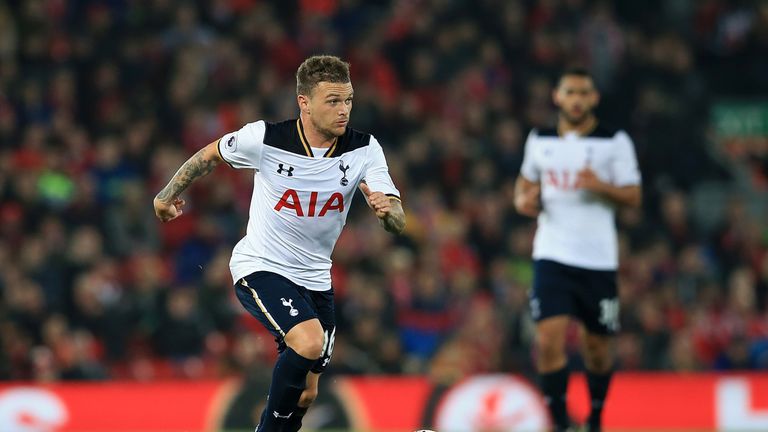 Kieran Trippier in action during the EFL Cup fourth round match between Liverpool and Tottenham Hotspur