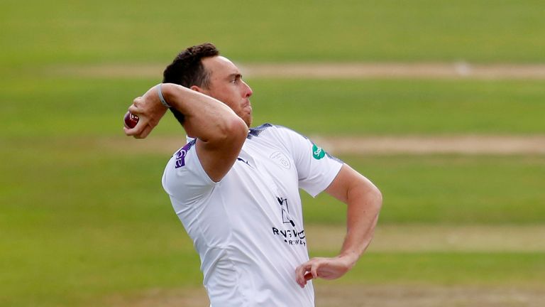 Kyle Abbott of Hampshire bowls during Day Two of The Specsavers County Championship Division One match against Somerset