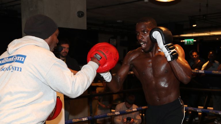 LAWRENCE LUSTIG.LAWRENCE OKOLIE PREPARES FOR HIS FIGHT AT LONDONS 02 ON EDDIE HEARNS MATCHROOM PROMOTION
