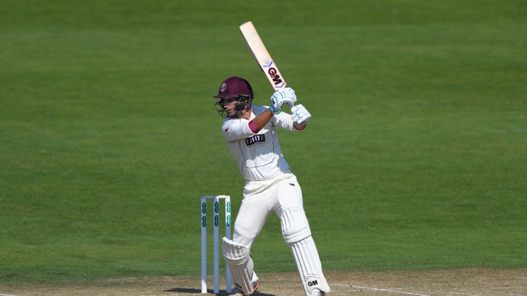 LEEDS, ENGLAND - SEPTEMBER 13:  Somerset batsman Lewis Gregory cover drives to the boundary during day two of the Division One Specsavers County Championsh