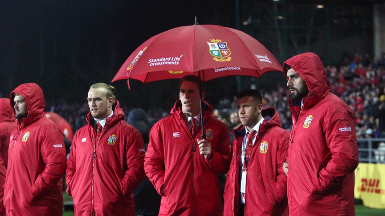 British and Irish Lions' (from left to right) Tomas Francis, Kristian Dacey, Liam Williams, Gareth Davies and Cory Hill before the Tour match at the Rotoru