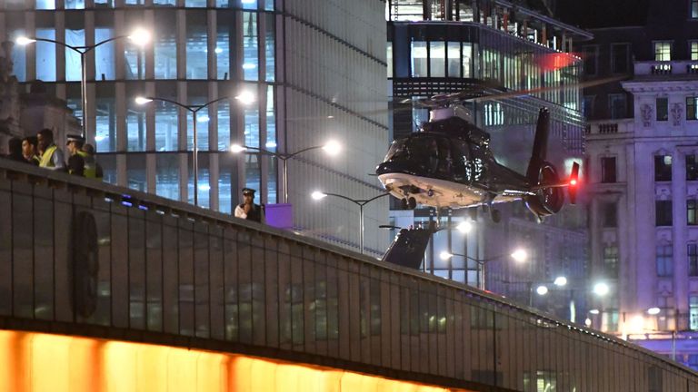 A second helicopter lands on London Bridge as police are responding to three incidents in the capital, amid reports that a vehicle collided with pedestrian