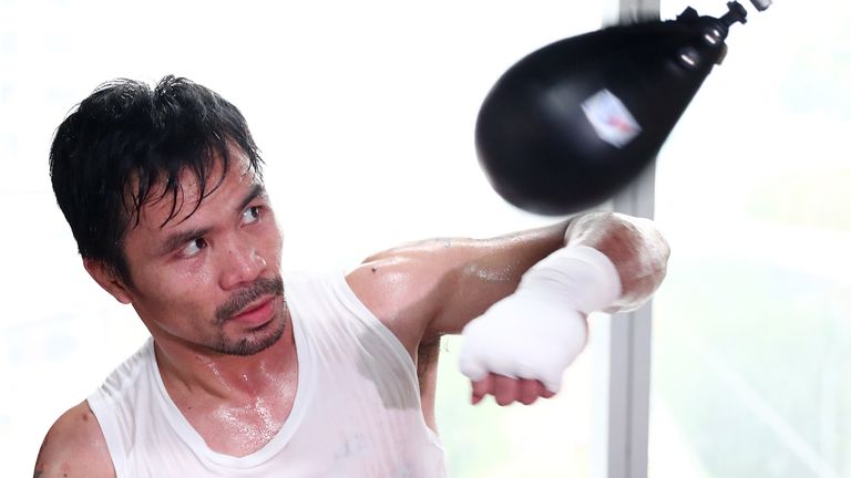 MANILA, PHILIPPINES - MAY 19:  Manny Pacquiao trains at Elorde boxing Gym on May 19, 2017 in Manila, Philippines.  (Photo by Chris Hyde/Getty Images)