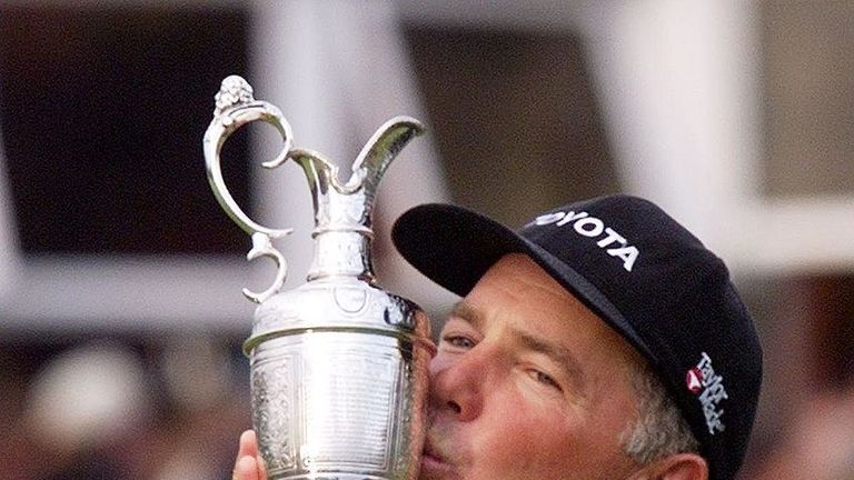 SOUTHPORT, UNITED KINGDOM - JULY 19:  American Mark O`Meara kisses the Open Golf Championship Cup, 19 July, after beating his compatriot Brian Watts in a p