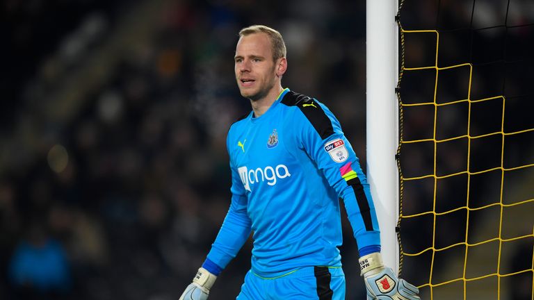 Matz Sels in EFL Cup action for Newcastle last season