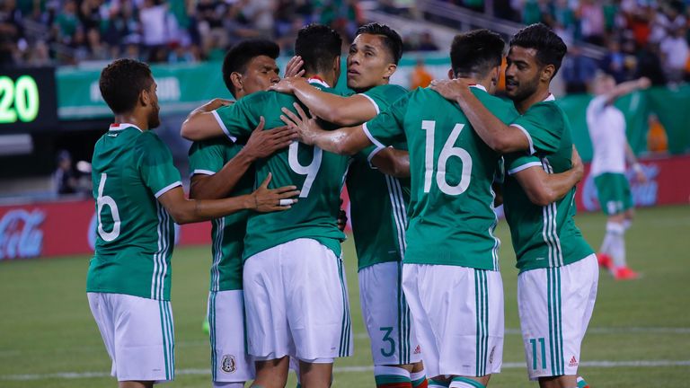 Team Mexico celebrates the goal by Raul Jimenez (9) during the friendly match between Mexico and the Republic of Ireland on June 1, 2017 at MetLife Stadium