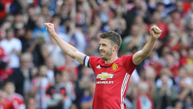 Michael Carrick of Manchester United '08 XI celebrates scoring their second goal during the Michael Carrick Testimonial match