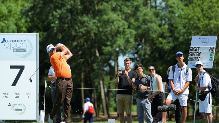 ATZENBRUGG, AUSTRIA - JUNE 08:  Miguel Angel Jiminez of Spain tees off on the 7th hole during day one of the Lyoness Open at Diamond Country Club on June 8