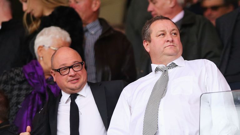 Newcastle owner Mike Ashley (R) stands alongside Managing Director Lee Charnley (L)