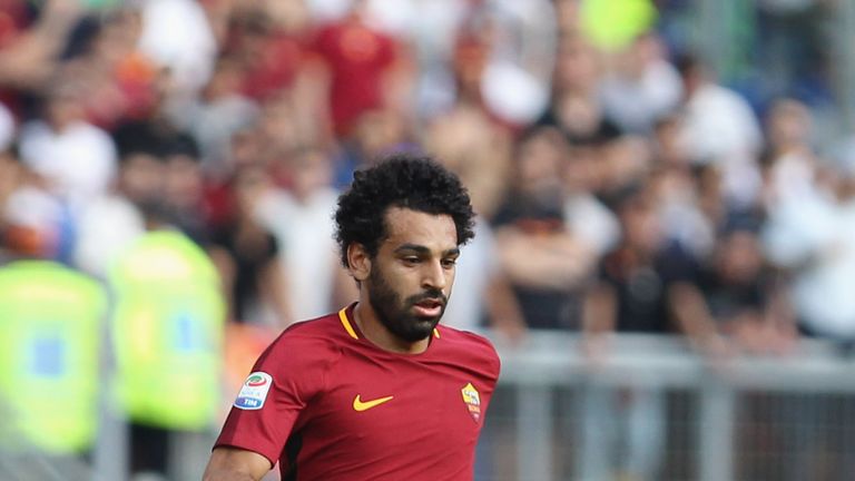 Mohamed Salah of Roma in action during the Serie A match against Genoa