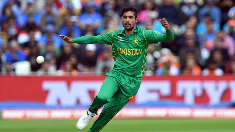 Pakistan's Mohammad Amir bowls during the ICC Champions trophy match between India and Pakistan at Edgbaston in Birmingham on June 4, 2017