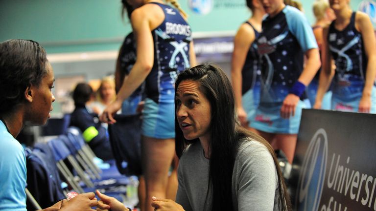 Action from the Superleague netball match between Severn Stars and Manchester Thunder