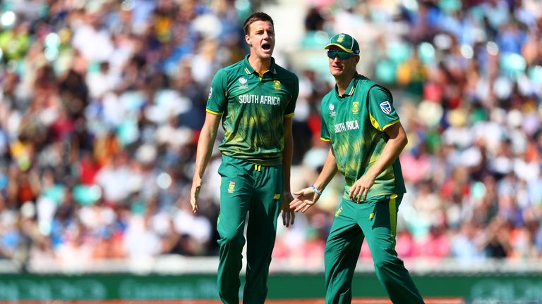 Morne Morkel of South Africa celebrates the wicket of 
Niroshan Dickwella