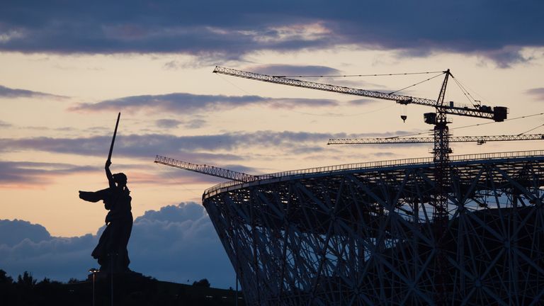 The 'Motherland Calls' statue stands taller than the Volgograd Arena, which is still under construction