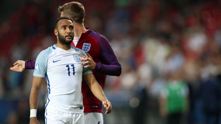 England's Nathan Redmond looks dejected after his missed  penalty meant England go out of the UEFA European Under-21 Championship, Semi Final match at Stad