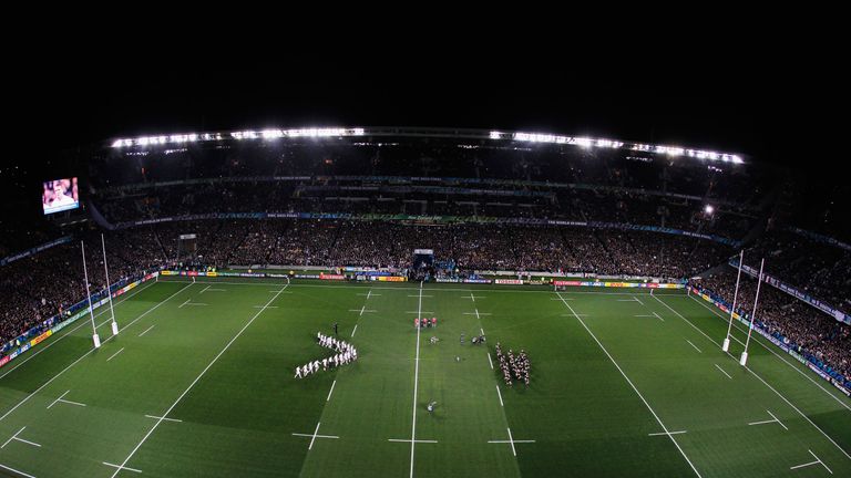   A general view as the All Blacks perform the haka during the 2011 Rugby World Cup Final 