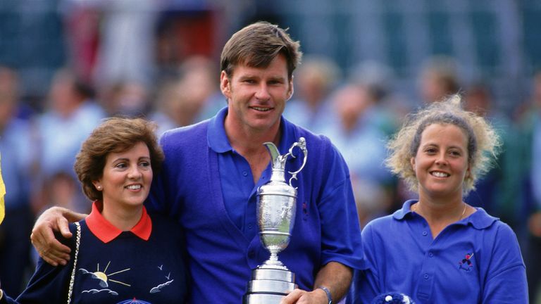 Nick Faldo celebrates his Open win at Muirfield in 1992