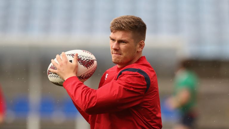 Owen Farrell runs with the ball during the British & Irish Lions training session at Toll Stadium on June 2, 2017