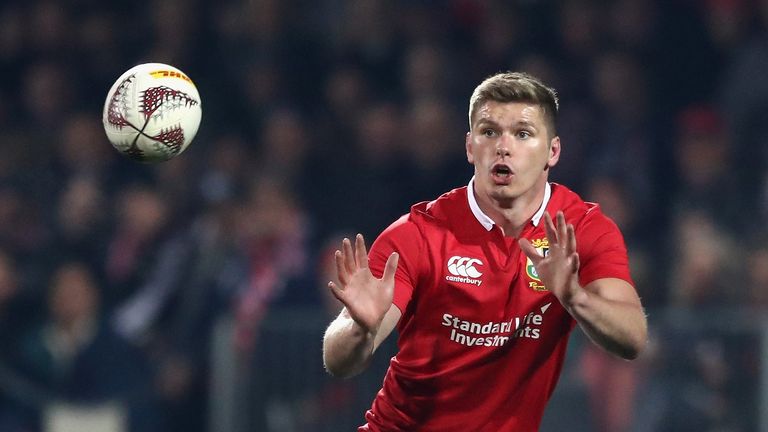 Owen Farrell of the Lions catches the ball during the match between the Crusaders and the British & Irish Lions