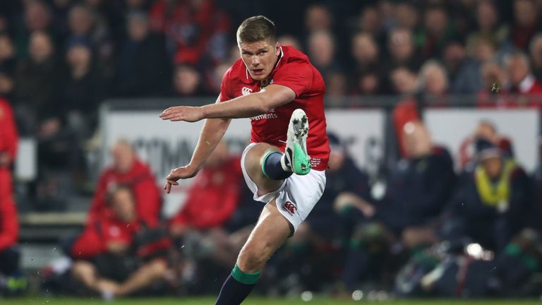 CHRISTCHURCH - JUNE 10 2017:  Owen Farrell kicks his team's second penalty during the 2017 British & Irish Lions tour match against Crusaders