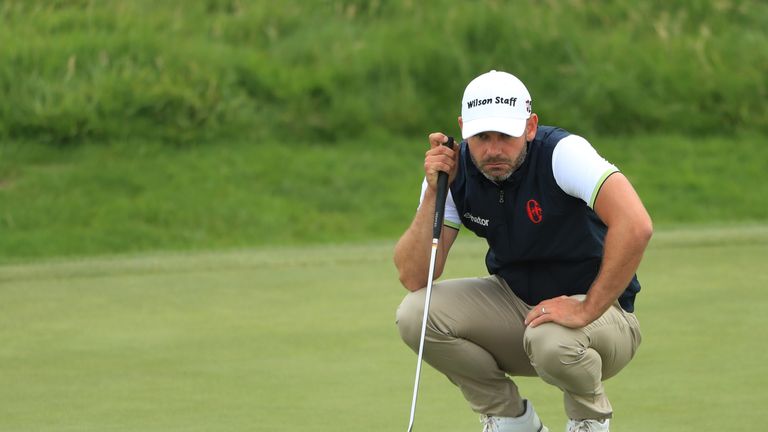 PARIS, FRANCE - JUNE 29:  Paul Waring of England lines up a putt on the 14th green during day one of the HNA Open de France at Le Golf National on June 29,