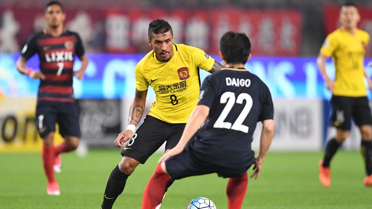 KASHIMA, JAPAN - MAY 30:  Paulinho of Guangzhou Evergrande in action during the AFC Champions League Round of 16 match between Kashima Antlers and Guangzho