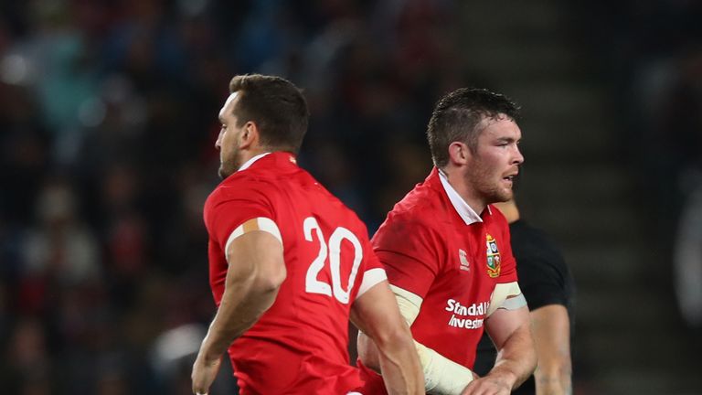 AUCKLAND, NEW ZEALAND - JUNE 24:  (L-R) Sam Warburton of the Lions comes on as a second half replacement for Peter O'Mahony of the Lions during the first t