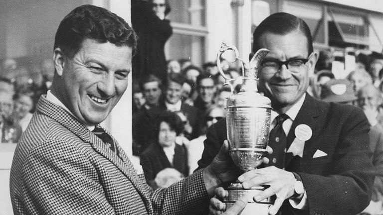 9 JUL 1965:  PETER THOMSON OF AUSTRALIA RECEIVES THE BRITISH OPEN GOLF CHAMPIONSHIP TROPHY AFTER WINNING THE TITLE FOR THE FIFTH TIME AT BIRKDALE, SOUTHPOR