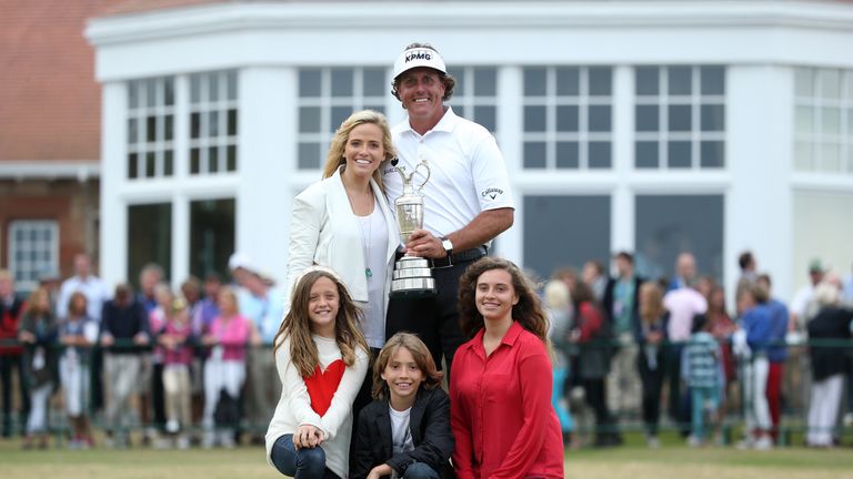 Phil Mickelson with his family after his Open victory in 2013